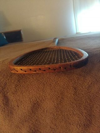 Antique Slightly Lopsided Transitional Tennis Racquet 12.  5oz Strings 7