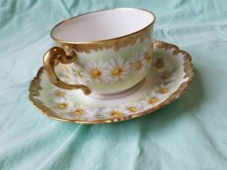 Antique T&v Limoges France Depose Hand Painted Cup And Saucer - Daisy Pattern