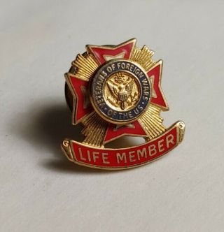 Vintage Vfw Life Member Award Pin - Veterans Of Foreign Wars - 12k Gold - Filled