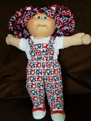 Vintage Cabbage Patch Doll Red,  White And Blue Curls And Popcorns Reroot