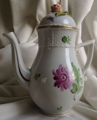 Hungarian Antique Herend Tertia White Porcelain Coffee Pot Handpainted Marked