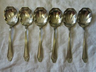 Set Of 6 Vintage Shell Design Silver Plated Ice Cream Spoons