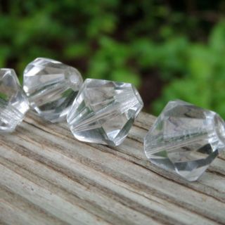 Vintage Glass Beads 13mm Crystal Clear Bicone Faceted Glass Beads Nos Czech