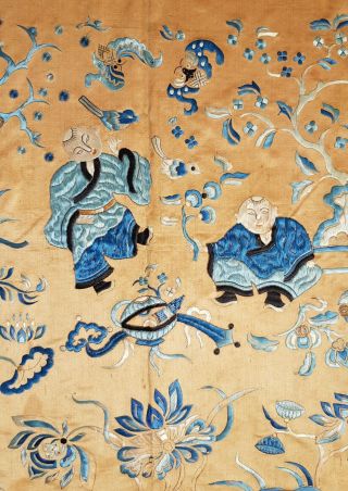 Antique Chinese Silk Embroidery Qing Panel,  Children Playing