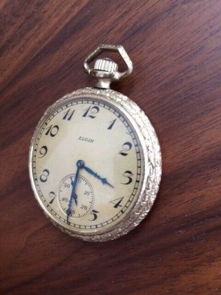 Antique Elgin 14K Gold Filled Open Face Pocket watch in 3
