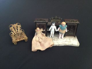 Antique Miniature Bisque Baby Dolls (3) German Dollhouse & Biedermeier Desk Top
