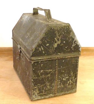 Antique 19th C Factory Paint Handmade TIN Lunch WORKER Industrial Tool BOX PAIL 2