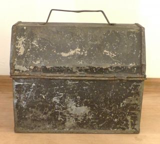 Antique 19th C Factory Paint Handmade TIN Lunch WORKER Industrial Tool BOX PAIL 4