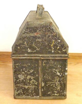 Antique 19th C Factory Paint Handmade TIN Lunch WORKER Industrial Tool BOX PAIL 5