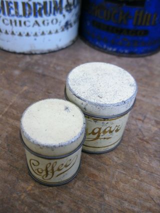 Antique Child ' s Toy Tin Sugar and Coffee Canisters 3