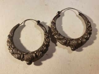 Pr.  Large Antique Sterling Silver South American Earrings