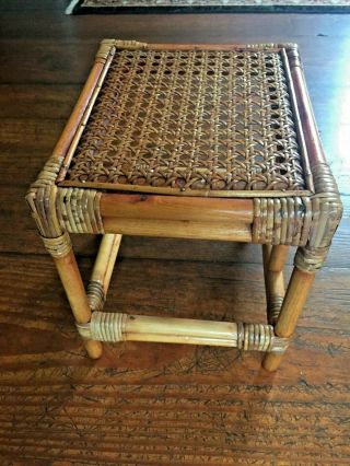 Small Vintage Bamboo Rattan Plant Stand /stool Retro Bohemian Mcm