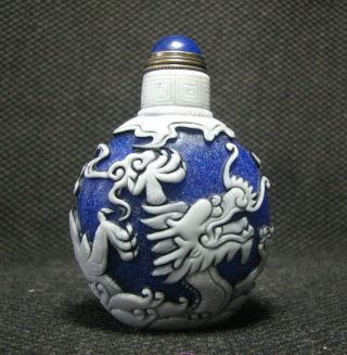 Special Chinese Glass Carve Dragon Play Design Snuff Bottle///////‘