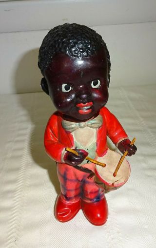 Antique Japanese Celluloid Windup Black Boy Drumming Toy 8 " Tt Japan As - Is