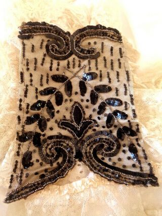 Stunning Victorian Beaded And Sequined Lace Fragment From A 1900 