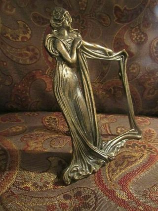 Estate Elegant Art Nouveau Figure Antique Brass Picture Frame Self Standing