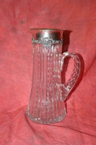 Antique Sterling Silver American Brilliant Abp Cut Glass Claret Wine Pitcher Jug