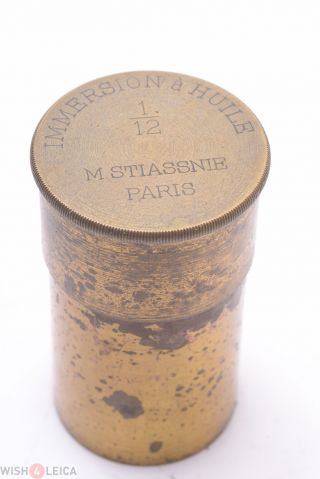 M.  Stiassnie 1/12 Antique Brass Microscope Lens Container,  Canister,  Keeper