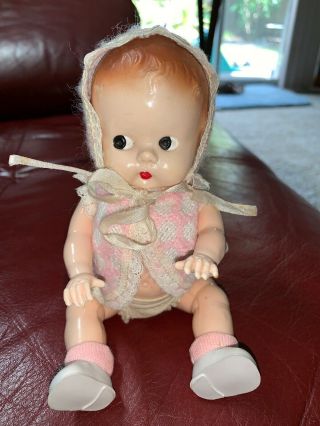 Vintage 7 1/2” Jointed Hard Plastic Baby Doll Unmarked Side Glancing Eyes