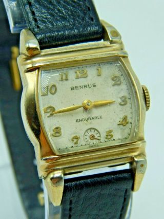 Vintage Benrus Art Deco 10k Rolled Gold Plate Ba4 17 Jewel Endurable Wrist Watch
