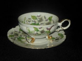 Vintage Ucagco Japan 3 Footed Tea Cup Saucer Dogwood Flowers