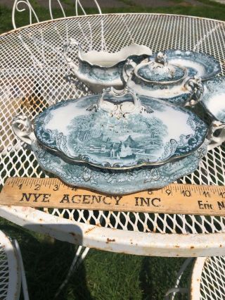 Antique J & G Meakin Hanley England " Virginia " Teal Green Oval Soup Dish,  England
