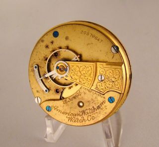 103 Years Old Movement Waltham 15 Jewels Open Face Size 18s Pocket Watch
