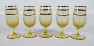 Vintage Mid Century Modern Czech Bohemian Amber Glass Gold Ring Cordial Set yqz 3