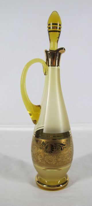 Vintage Mid Century Modern Czech Bohemian Amber Glass Gold Ring Cordial Set yqz 5