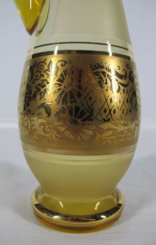 Vintage Mid Century Modern Czech Bohemian Amber Glass Gold Ring Cordial Set yqz 6