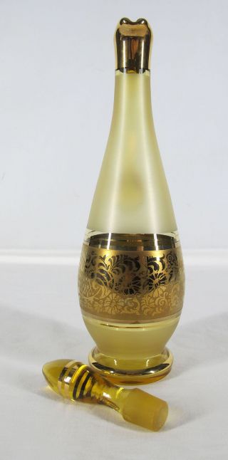 Vintage Mid Century Modern Czech Bohemian Amber Glass Gold Ring Cordial Set yqz 7