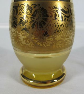 Vintage Mid Century Modern Czech Bohemian Amber Glass Gold Ring Cordial Set yqz 8