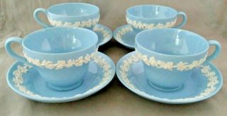 Antique Vintage Wedgwood Embossed Queensware Powder Blue Cup & Saucer Set