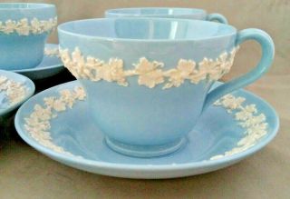 Antique Vintage Wedgwood Embossed Queensware Powder Blue Cup & Saucer Set 2