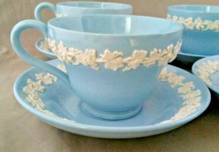 Antique Vintage Wedgwood Embossed Queensware Powder Blue Cup & Saucer Set 3
