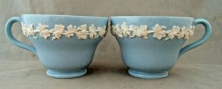 Antique Vintage Wedgwood Embossed Queensware Powder Blue Cup & Saucer Set 8