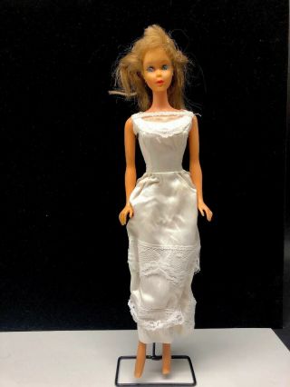 Old Vintage Barbie Doll With Blonde Hair And White Dress