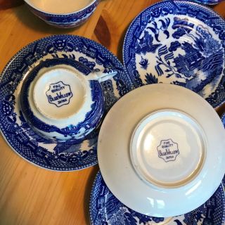 Set of Vintage Antique 5 Blue Willow Tea Coffee Cups JAPAN Crazing w Saucers 4