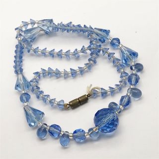 Antique Vintage Art Deco Blue Glass Czech Early Ladies Necklace