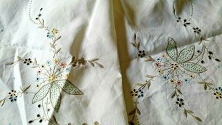 Vintage Madeira Hand Embroidered Linen Tablecloth & Floral Basket Napkins