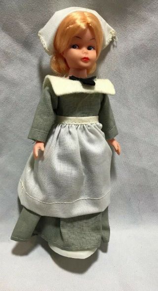 Vintage Blonde Headed Nurse Doll Made Hong Kong W/ Stand Arms Jointed 7 1/2 Inch