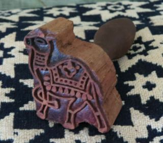 Primitive Rustic Farmhouse Carved Wood Dressed Camel Butter Mold Stamp Press