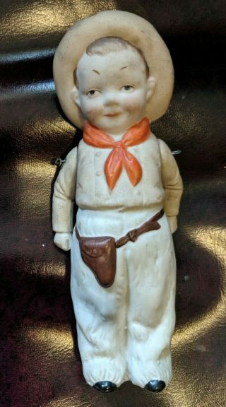 Antique 7 " German/japan? Bisque Cowboy Doll