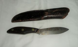 Vtg Othello G.  C.  Co.  047 Yukon Hunter,  Wood Fixed - Blade Knife W/sheath,  Needs Tlc