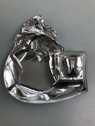 Wmf Art Nouveau Figural Silver Plate Inkwell/card Tray