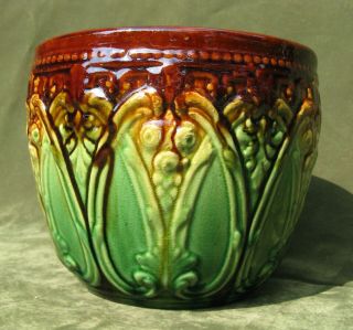 Antique Majolica Blended Glaze Pottery Jardiniere Planter Mccoy Roseville Weller