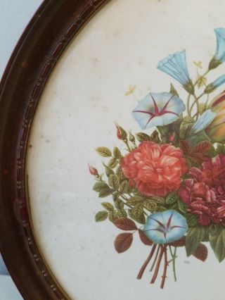 TWO Vintage Signed JL Prevost Botanical Flower Prints Painted Oval Frame 5