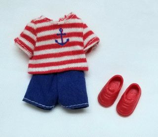 Vintage Kelly Tommy Doll Clothes Nautical Outfit Striped Top Blue Shorts,  Shoes