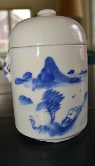 Antique Vintage Chinese Blue & White Porcelain Tea Caddy Ginger Jar With Lid