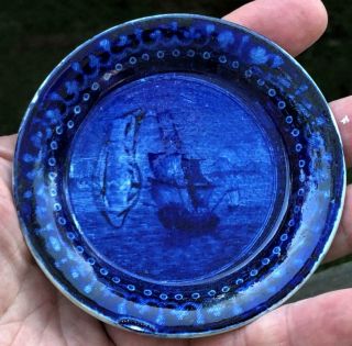 Staffordshire American Historical Dark Blue Cup Plate,  " Cadmus ",  Wood,  C.  1820